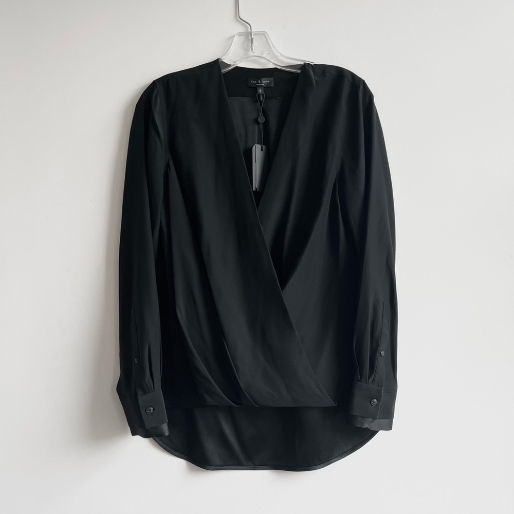 Rag & Bone black v-neck flowy wrap blouse top